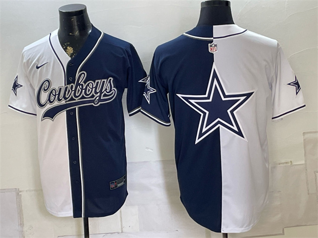 Men's Dallas Cowboys Team Big Logo White Navy Split Stitched Jersey